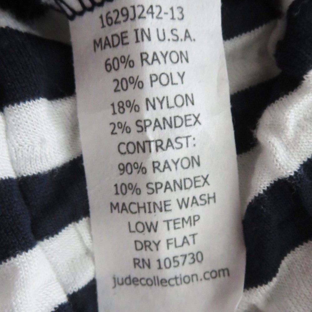 New JUDE Zip Front Hooded Striped Navy White Jacket Dolman Batwing Pockets NWT - Picture 14 of 14